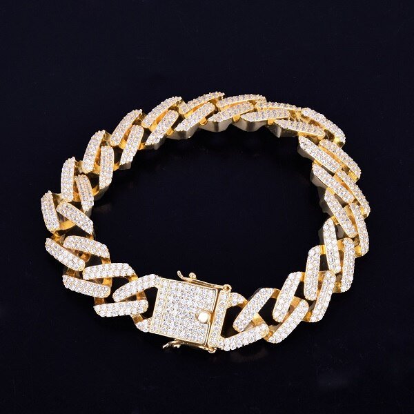 14mm Square Miami Cuban Link Bracelet Gold Color Iced Out Cubic Zirconia Rock Hip hop Style Men's Jewelry-5