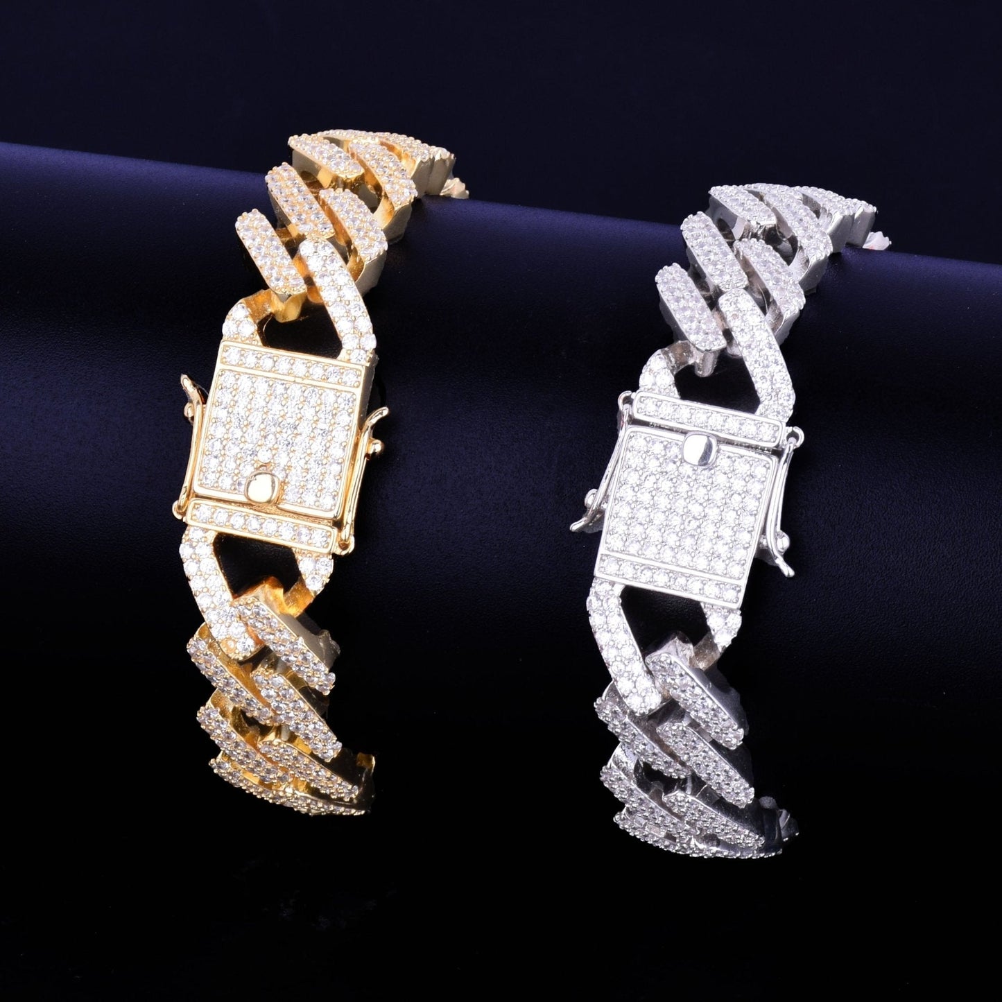 14mm Square Miami Cuban Link Bracelet Gold Color Iced Out Cubic Zirconia Rock Hip hop Style Men's Jewelry-3