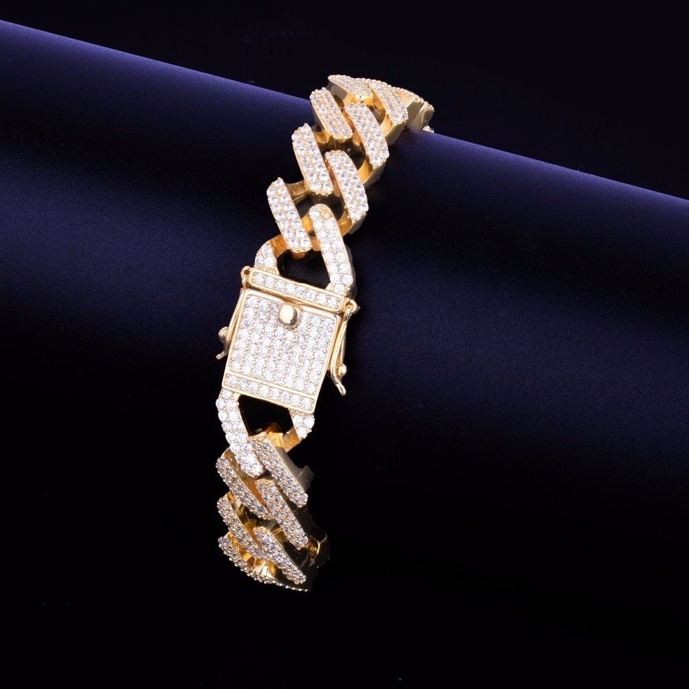 14mm Square Miami Cuban Link Bracelet Gold Color Iced Out Cubic Zirconia Rock Hip hop Style Men's Jewelry-2