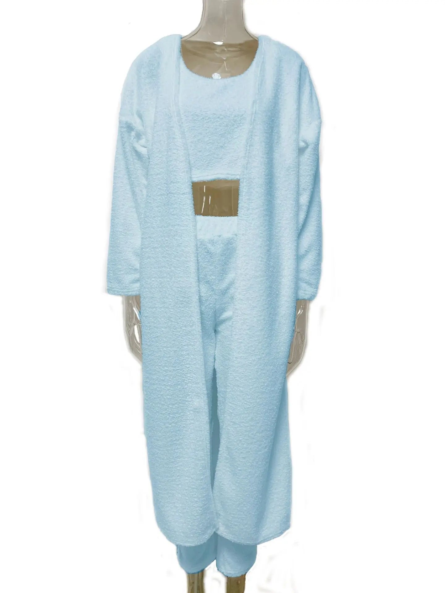 Fall Winter Fashion Women Sweater Pajamas Set Cozy Lounge Wear Fuzzy Fleece Sleepwear with Robe 3 Pieces Lounge Wear Sets - go2shop