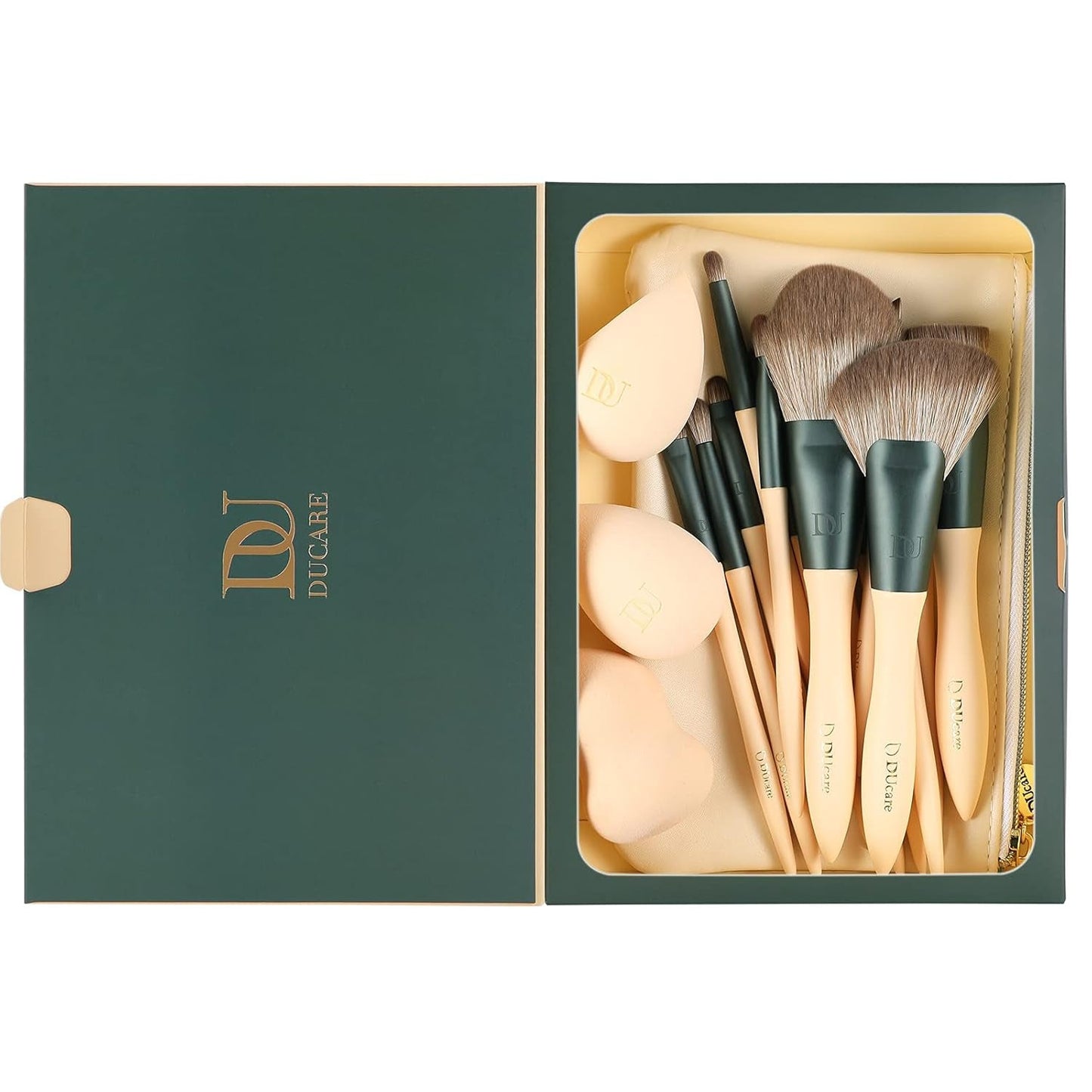 Makeup Brushes 14Pcs with 3Pcs Makeup Spong & Cosmetic Bag - Lime Mojito Series Makeup Brush Set for Foundation Blending Face Powder Blush Concealers Eye Shadows.