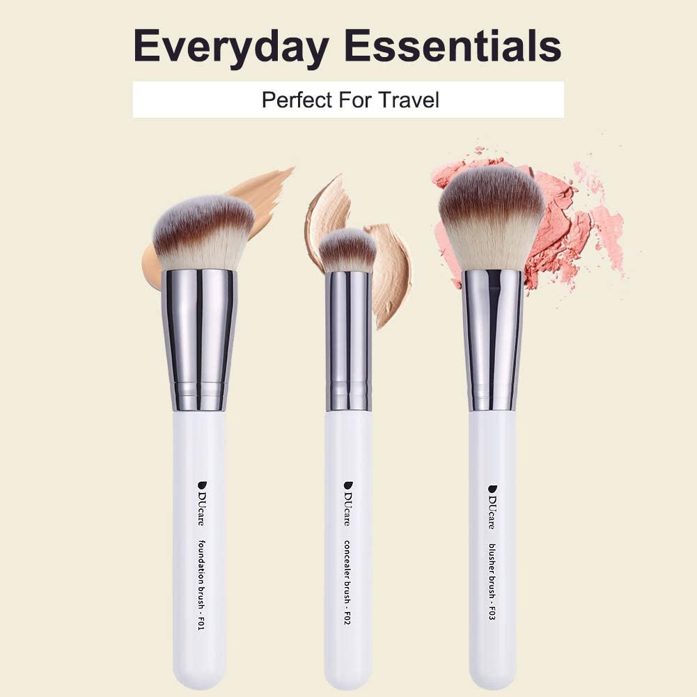 Makeup Brushes 3Pcs Foundation Contour Bronzer Brush,Concealer Brush,Blusher Powder Brush, Face Kabuki Travel Buffing Stippling Liquid Blending Makeup Brush Set White - go2shop