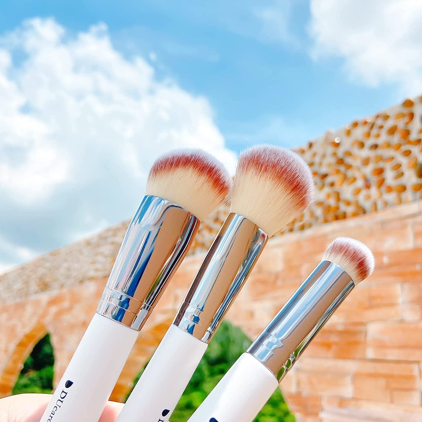 Makeup Brushes 3Pcs Foundation Contour Bronzer Brush,Concealer Brush,Blusher Powder Brush, Face Kabuki Travel Buffing Stippling Liquid Blending Makeup Brush Set White - go2shop