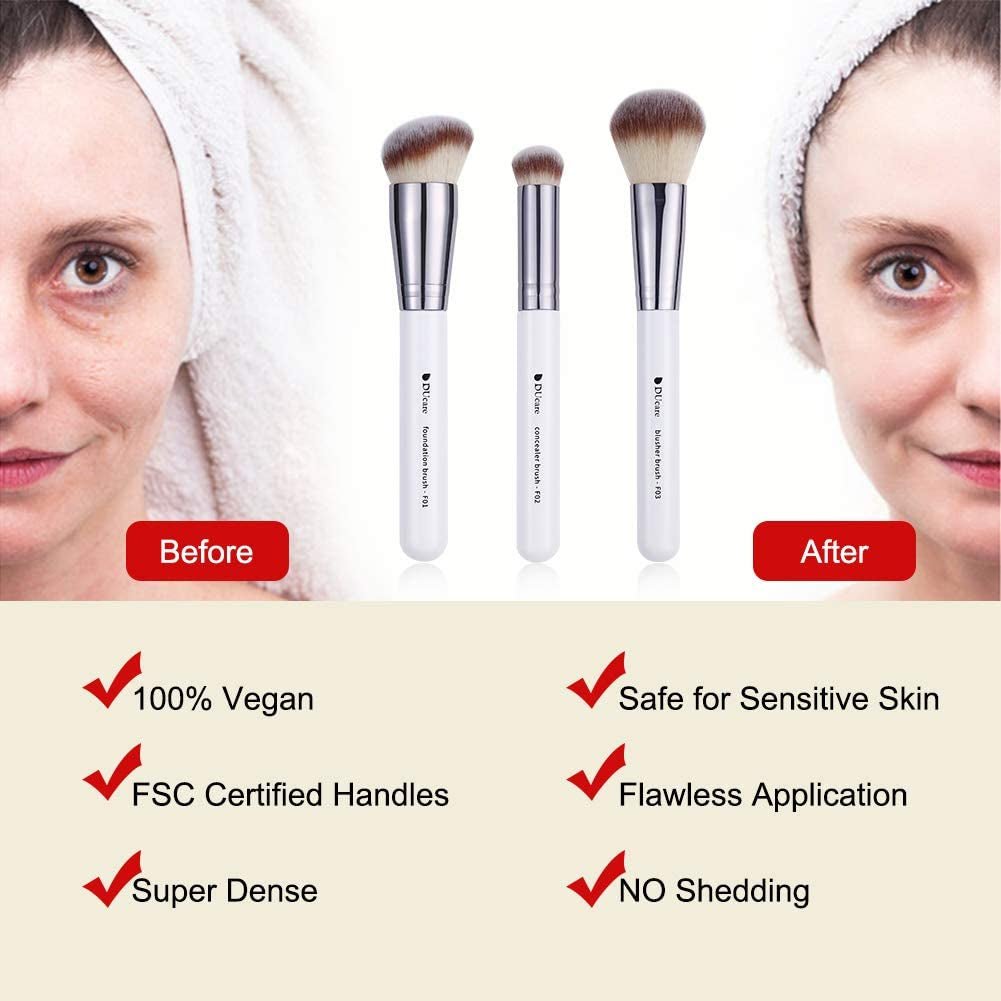 Makeup Brushes 3Pcs Foundation Contour Bronzer Brush,Concealer Brush,Blusher Powder Brush, Face Kabuki Travel Buffing Stippling Liquid Blending Makeup Brush Set White - go2shop