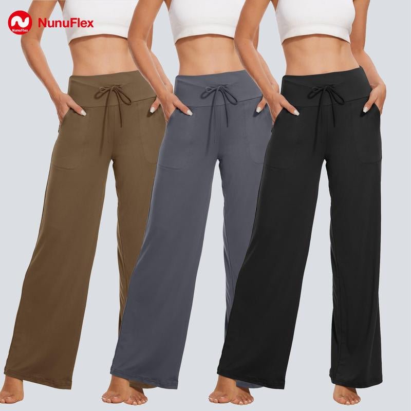 Nunuflex 3 Pack Women'S Wide Leg Pajama Pants Soft Stretchy Fabric High Waisted with Deep Side Pockets & Elastic Drawstring for Yoga Workout & Loungewear - go2shop