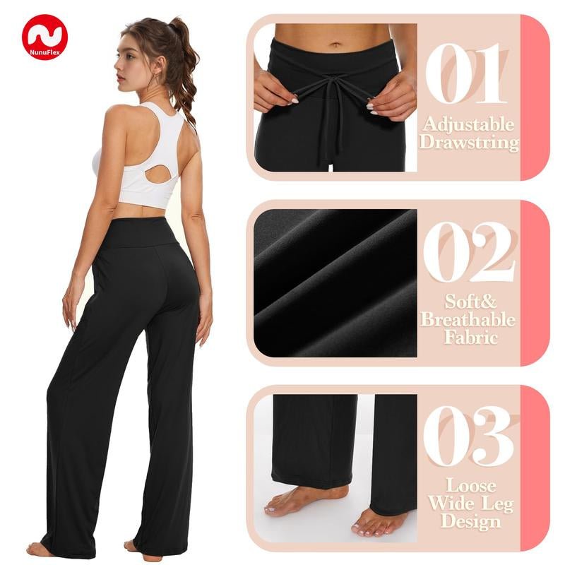 Nunuflex 3 Pack Women'S Wide Leg Pajama Pants Soft Stretchy Fabric High Waisted with Deep Side Pockets & Elastic Drawstring for Yoga Workout & Loungewear - go2shop