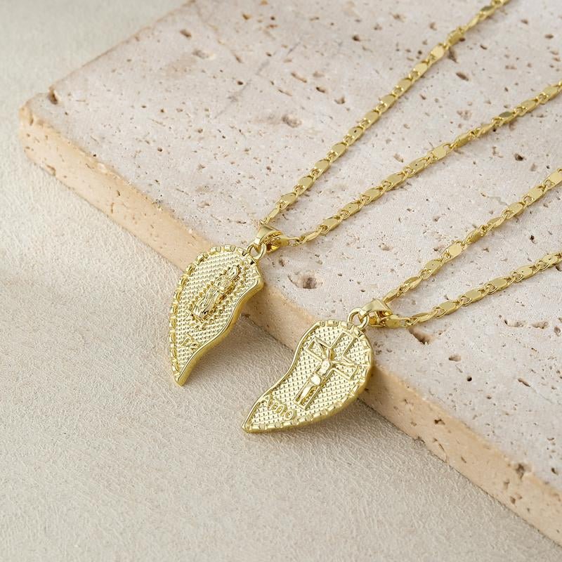 Rotnso 14K Gold Plated Couple Heart Necklace Set - "Te Amo" Virgin Mary Pendant, Valentine'S Day Gift - go2shop
