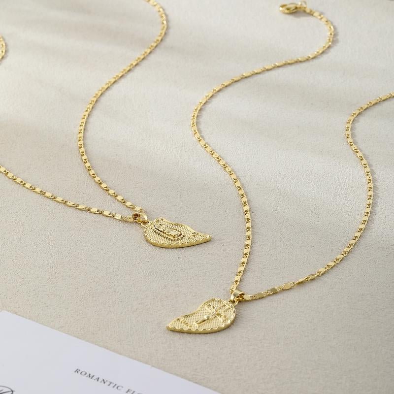 Rotnso 14K Gold Plated Couple Heart Necklace Set - "Te Amo" Virgin Mary Pendant, Valentine'S Day Gift - go2shop