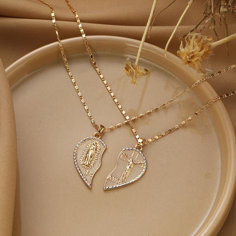 Rotnso 14K Gold Plated Couple Heart Necklace Set - "Te Amo" Virgin Mary Pendant, Valentine'S Day Gift - go2shop