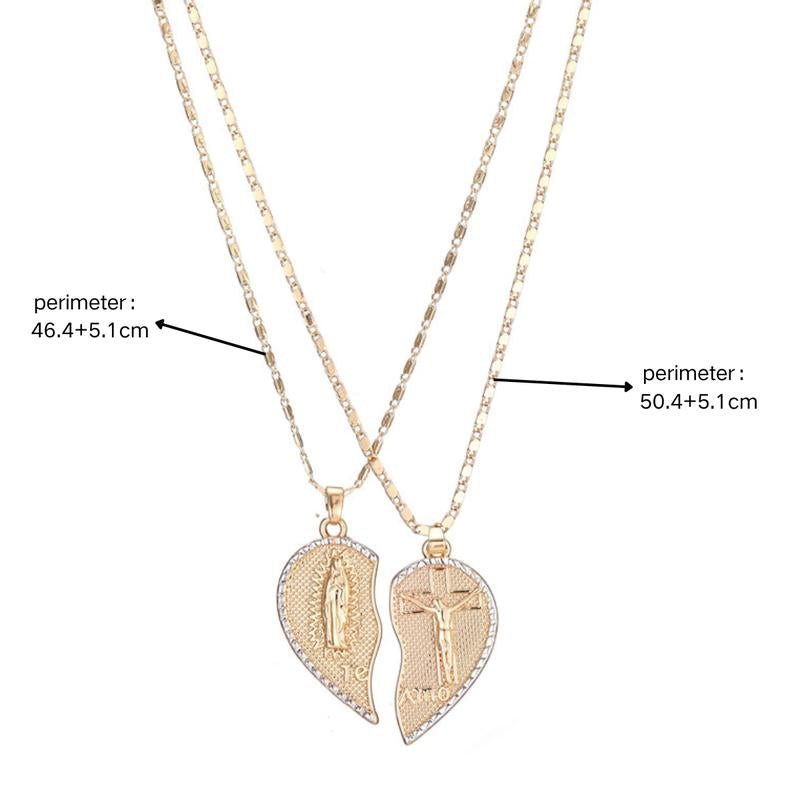 Rotnso 14K Gold Plated Couple Heart Necklace Set - "Te Amo" Virgin Mary Pendant, Valentine'S Day Gift - go2shop