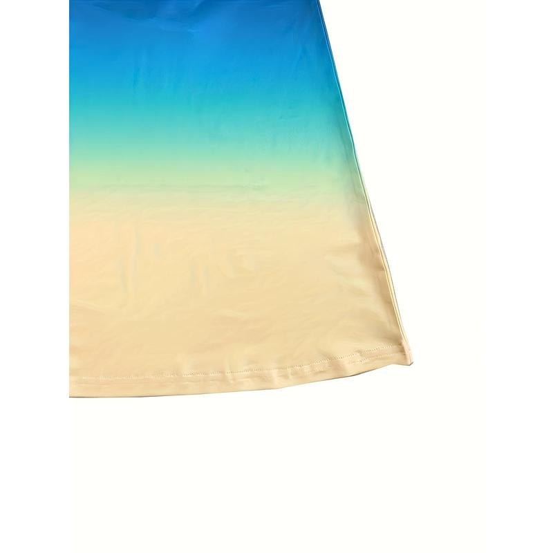Women'S Summer Gradient Print V - Neck Sleeveless Dress - Ombre Blue to Pink Lightweight Machine - Washable Resort Wear, Womenswear Easy - Care Clothing, Casual Summer Dresses, Holiday Fashion, Stylish Women Fabric Polyester Knit Vest Polychrome - go2shop
