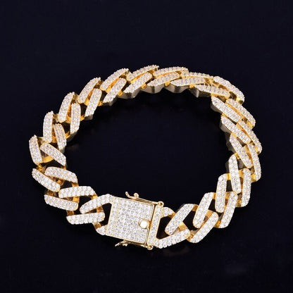 14mm Square Miami Cuban Link Bracelet Gold Color Iced Out Cubic Zirconia Rock Hip hop Style Men's Jewelry-5