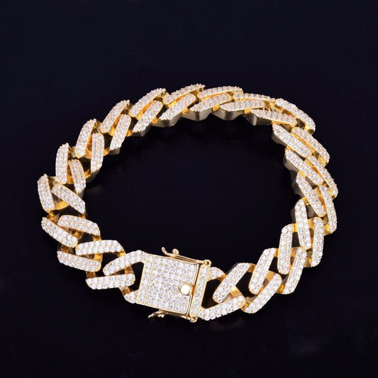 14mm Square Miami Cuban Link Bracelet Gold Color Iced Out Cubic Zirconia Rock Hip hop Style Men's Jewelry-1