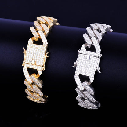 14mm Square Miami Cuban Link Bracelet Gold Color Iced Out Cubic Zirconia Rock Hip hop Style Men's Jewelry-3