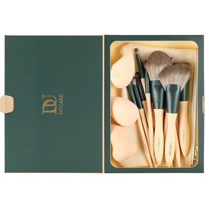 Makeup Brushes 14Pcs with 3Pcs Makeup Spong & Cosmetic Bag - Lime Mojito Series Makeup Brush Set for Foundation Blending Face Powder Blush Concealers Eye Shadows.