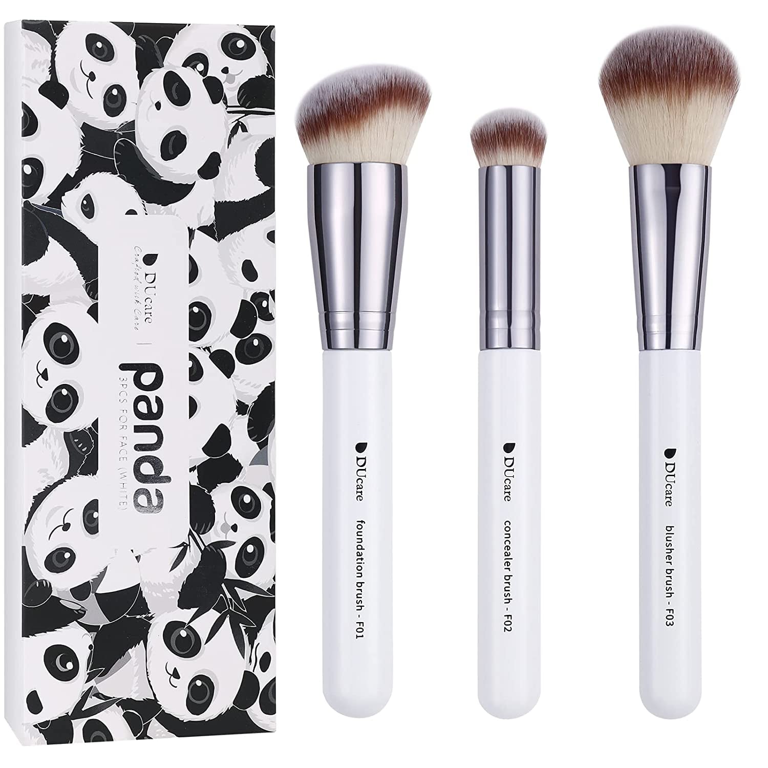 Makeup Brushes 3Pcs Foundation Contour Bronzer Brush,Concealer Brush,Blusher Powder Brush, Face Kabuki Travel Buffing Stippling Liquid Blending Makeup Brush Set White - go2shop