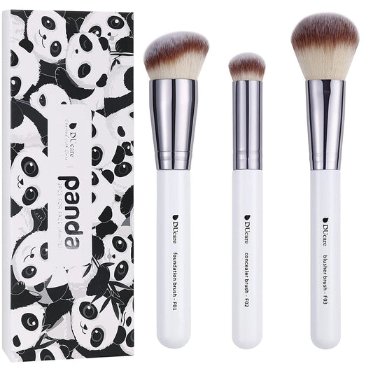 Makeup Brushes 3Pcs Foundation Contour Bronzer Brush,Concealer Brush,Blusher Powder Brush, Face Kabuki Travel Buffing Stippling Liquid Blending Makeup Brush Set White - go2shop