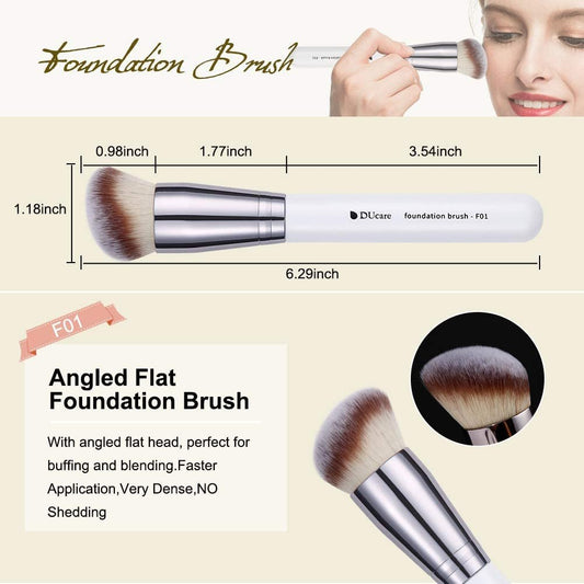 Makeup Brushes 3Pcs Foundation Contour Bronzer Brush,Concealer Brush,Blusher Powder Brush, Face Kabuki Travel Buffing Stippling Liquid Blending Makeup Brush Set White - go2shop