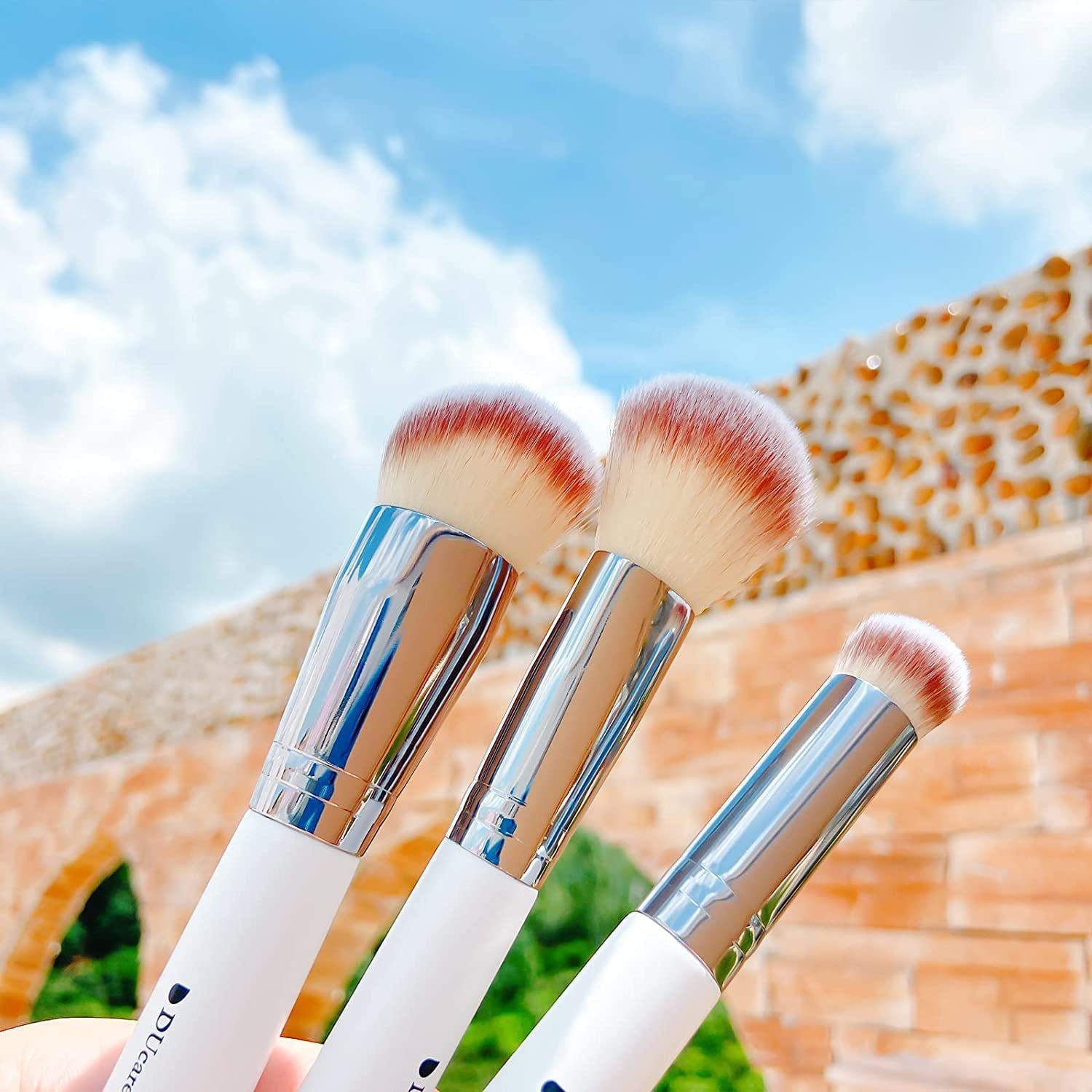 Makeup Brushes 3Pcs Foundation Contour Bronzer Brush,Concealer Brush,Blusher Powder Brush, Face Kabuki Travel Buffing Stippling Liquid Blending Makeup Brush Set White - go2shop
