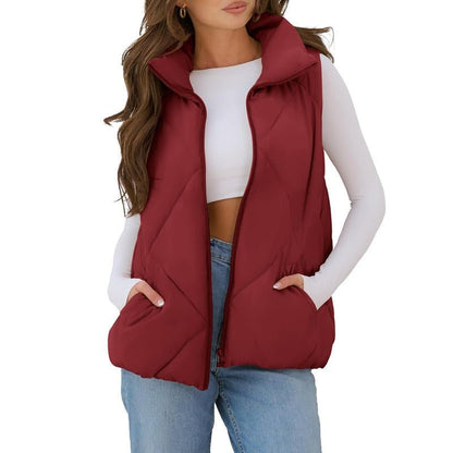 MEROKEETY Women'S Puffer Vest Sleeveless Zip up Quilted Coat Stand Collar Gilet Jacket with Pockets Winterfashion Diadesanvalentin Trendtok Womenswear Tops Lady - go2shop