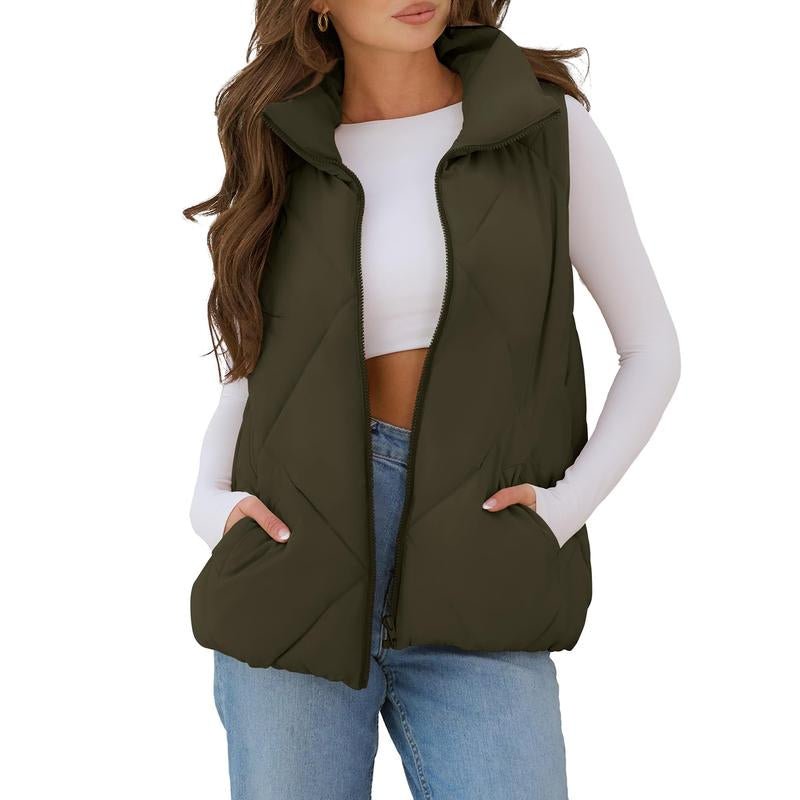 MEROKEETY Women'S Puffer Vest Sleeveless Zip up Quilted Coat Stand Collar Gilet Jacket with Pockets Winterfashion Diadesanvalentin Trendtok Womenswear Tops Lady - go2shop