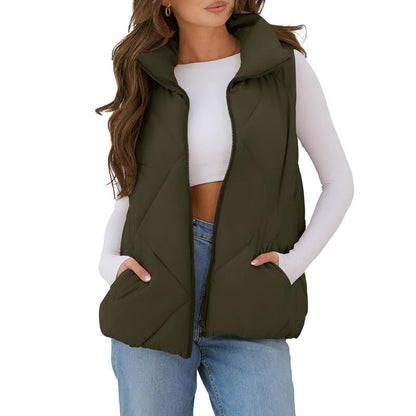 MEROKEETY Women'S Puffer Vest Sleeveless Zip up Quilted Coat Stand Collar Gilet Jacket with Pockets Winterfashion Diadesanvalentin Trendtok Womenswear Tops Lady - go2shop