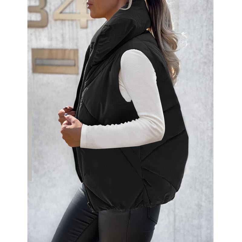 MEROKEETY Women'S Puffer Vest Sleeveless Zip up Quilted Coat Stand Collar Gilet Jacket with Pockets Winterfashion Diadesanvalentin Trendtok Womenswear Tops Lady - go2shop