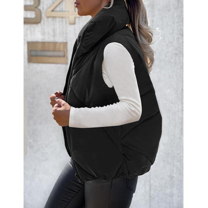 MEROKEETY Women'S Puffer Vest Sleeveless Zip up Quilted Coat Stand Collar Gilet Jacket with Pockets Winterfashion Diadesanvalentin Trendtok Womenswear Tops Lady - go2shop