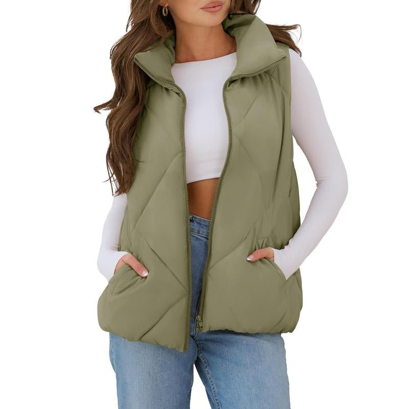 MEROKEETY Women'S Puffer Vest Sleeveless Zip up Quilted Coat Stand Collar Gilet Jacket with Pockets Winterfashion Diadesanvalentin Trendtok Womenswear Tops Lady - go2shop