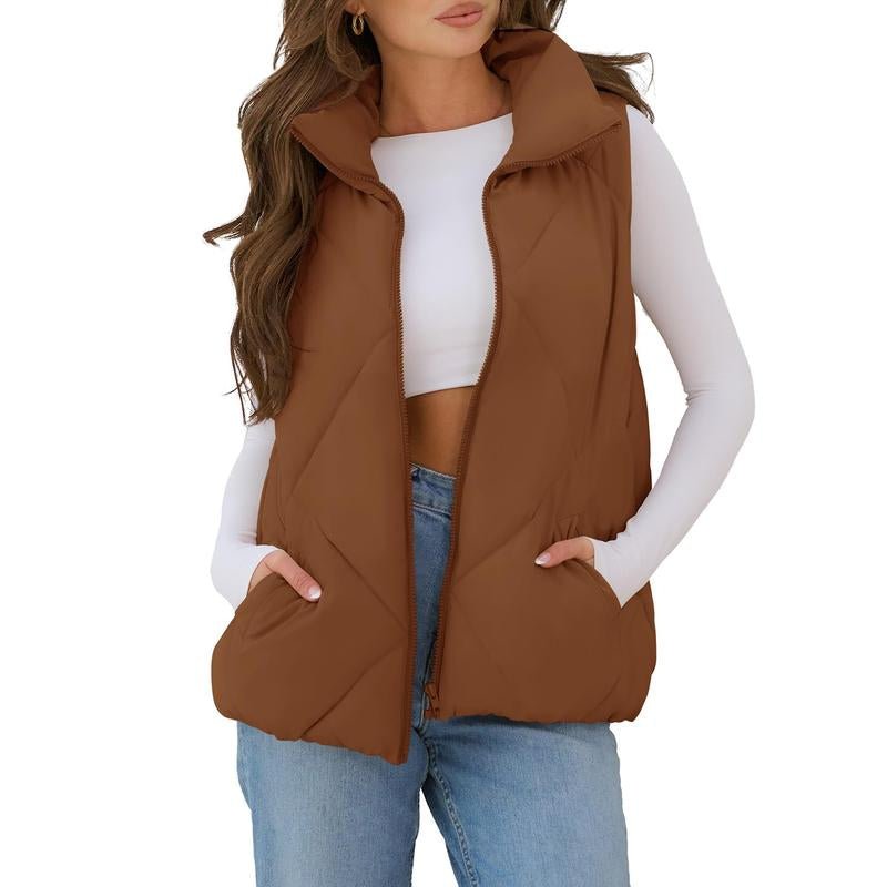 MEROKEETY Women'S Puffer Vest Sleeveless Zip up Quilted Coat Stand Collar Gilet Jacket with Pockets Winterfashion Diadesanvalentin Trendtok Womenswear Tops Lady - go2shop