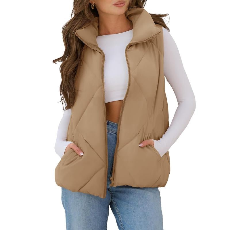 MEROKEETY Women'S Puffer Vest Sleeveless Zip up Quilted Coat Stand Collar Gilet Jacket with Pockets Winterfashion Diadesanvalentin Trendtok Womenswear Tops Lady - go2shop