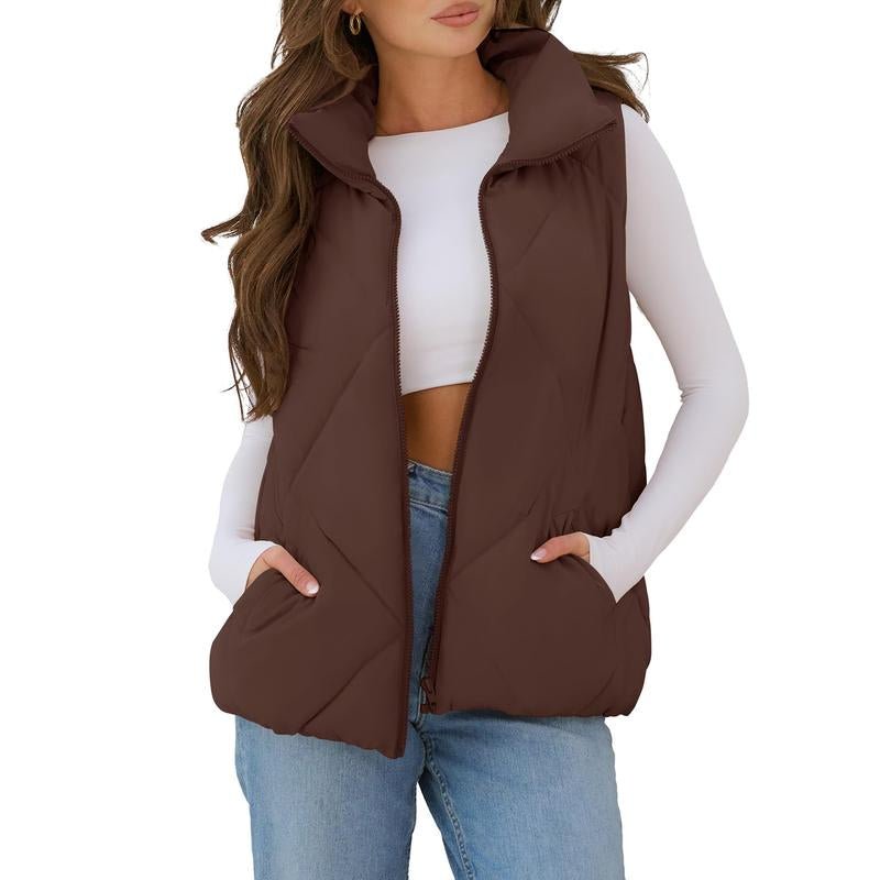 MEROKEETY Women'S Puffer Vest Sleeveless Zip up Quilted Coat Stand Collar Gilet Jacket with Pockets Winterfashion Diadesanvalentin Trendtok Womenswear Tops Lady - go2shop