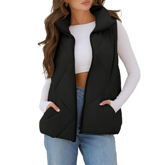 MEROKEETY Women'S Puffer Vest Sleeveless Zip up Quilted Coat Stand Collar Gilet Jacket with Pockets Winterfashion Diadesanvalentin Trendtok Womenswear Tops Lady - go2shop
