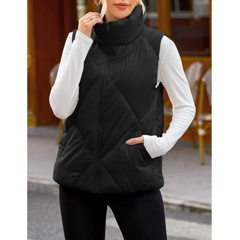 MEROKEETY Women'S Puffer Vest Sleeveless Zip up Quilted Coat Stand Collar Gilet Jacket with Pockets Winterfashion Diadesanvalentin Trendtok Womenswear Tops Lady - go2shop