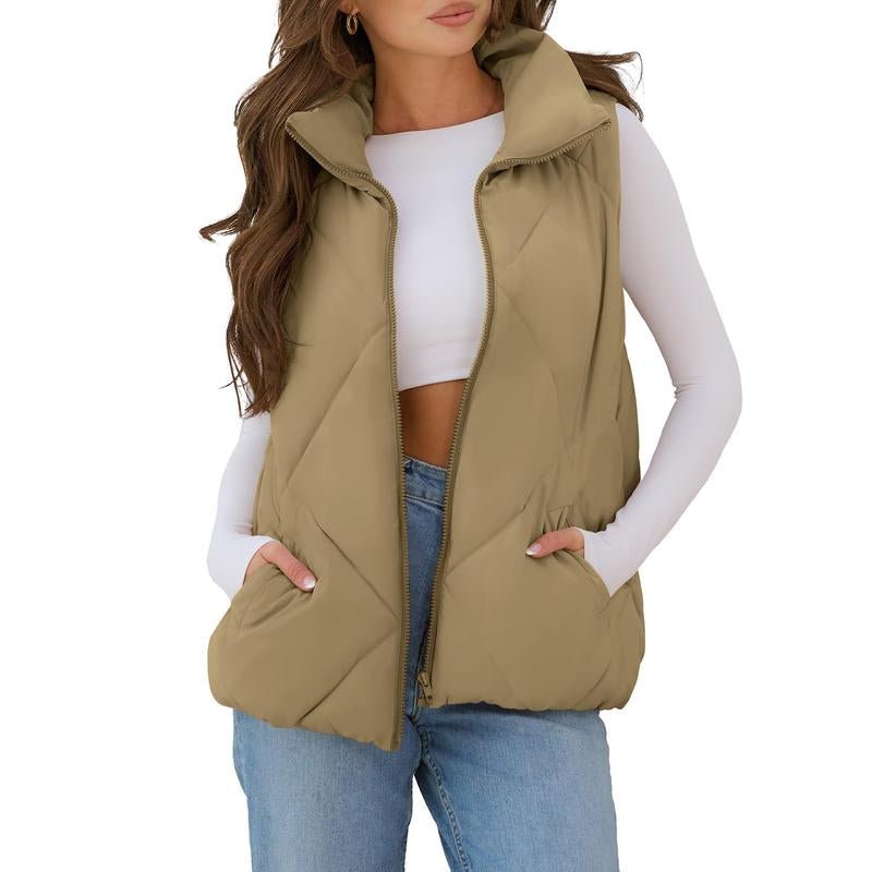 MEROKEETY Women'S Puffer Vest Sleeveless Zip up Quilted Coat Stand Collar Gilet Jacket with Pockets Winterfashion Diadesanvalentin Trendtok Womenswear Tops Lady - go2shop