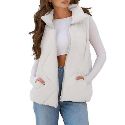 MEROKEETY Women'S Puffer Vest Sleeveless Zip up Quilted Coat Stand Collar Gilet Jacket with Pockets Winterfashion Diadesanvalentin Trendtok Womenswear Tops Lady - go2shop