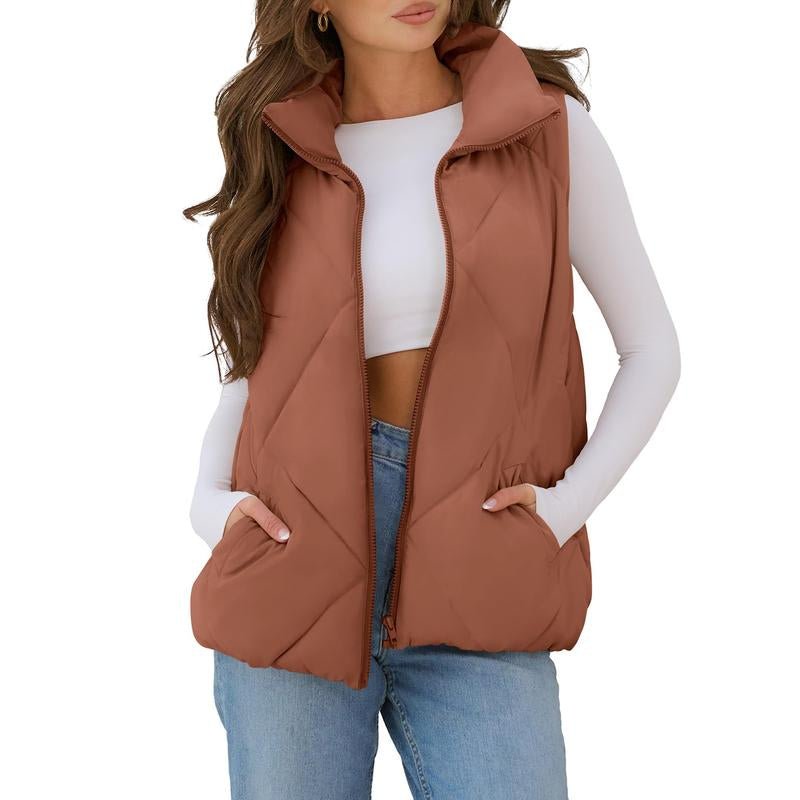 MEROKEETY Women'S Puffer Vest Sleeveless Zip up Quilted Coat Stand Collar Gilet Jacket with Pockets Winterfashion Diadesanvalentin Trendtok Womenswear Tops Lady - go2shop
