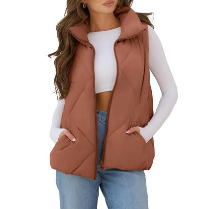 MEROKEETY Women'S Puffer Vest Sleeveless Zip up Quilted Coat Stand Collar Gilet Jacket with Pockets Winterfashion Diadesanvalentin Trendtok Womenswear Tops Lady - go2shop