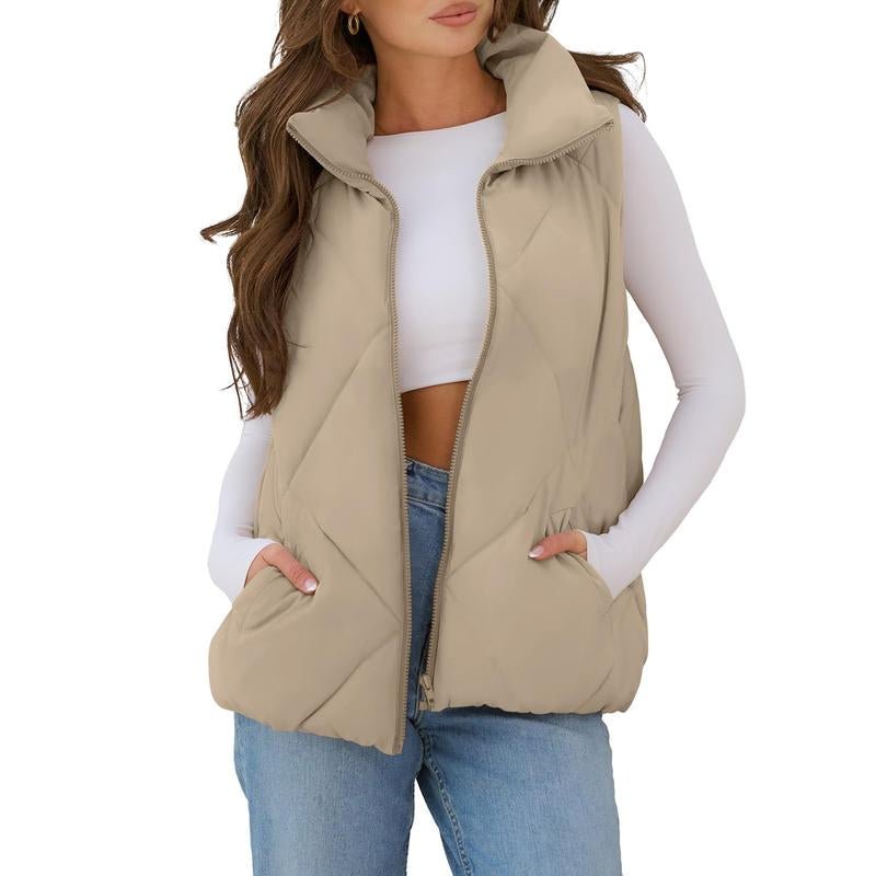 MEROKEETY Women'S Puffer Vest Sleeveless Zip up Quilted Coat Stand Collar Gilet Jacket with Pockets Winterfashion Diadesanvalentin Trendtok Womenswear Tops Lady - go2shop