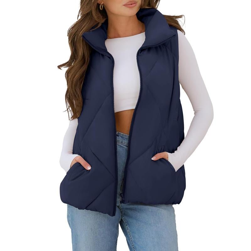 MEROKEETY Women'S Puffer Vest Sleeveless Zip up Quilted Coat Stand Collar Gilet Jacket with Pockets Winterfashion Diadesanvalentin Trendtok Womenswear Tops Lady - go2shop