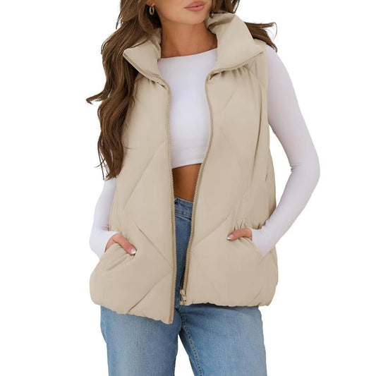 MEROKEETY Women'S Puffer Vest Sleeveless Zip up Quilted Coat Stand Collar Gilet Jacket with Pockets Winterfashion Diadesanvalentin Trendtok Womenswear Tops Lady - go2shop
