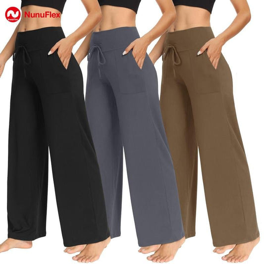 Nunuflex 3 Pack Women'S Wide Leg Pajama Pants Soft Stretchy Fabric High Waisted with Deep Side Pockets & Elastic Drawstring for Yoga Workout & Loungewear - go2shop