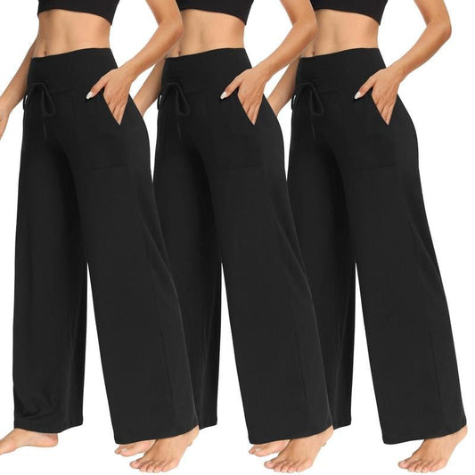 Nunuflex 3 Pack Women'S Wide Leg Pajama Pants Soft Stretchy Fabric High Waisted with Deep Side Pockets & Elastic Drawstring for Yoga Workout & Loungewear - go2shop