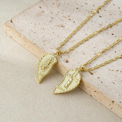 Rotnso 14K Gold Plated Couple Heart Necklace Set - "Te Amo" Virgin Mary Pendant, Valentine'S Day Gift - go2shop