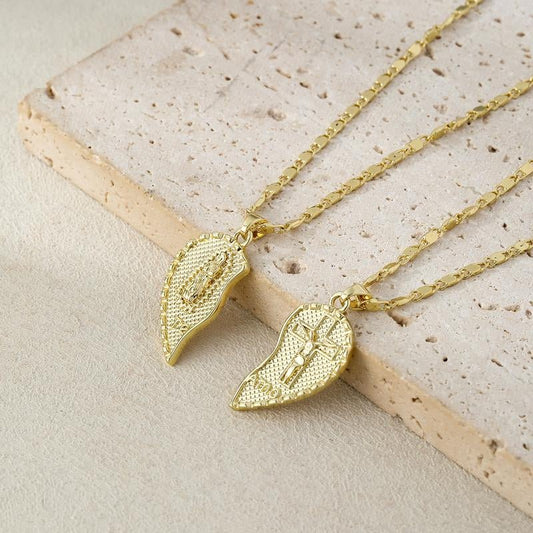 Rotnso 14K Gold Plated Couple Heart Necklace Set - "Te Amo" Virgin Mary Pendant, Valentine'S Day Gift - go2shop