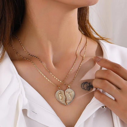 Rotnso 14K Gold Plated Couple Heart Necklace Set - "Te Amo" Virgin Mary Pendant, Valentine'S Day Gift - go2shop