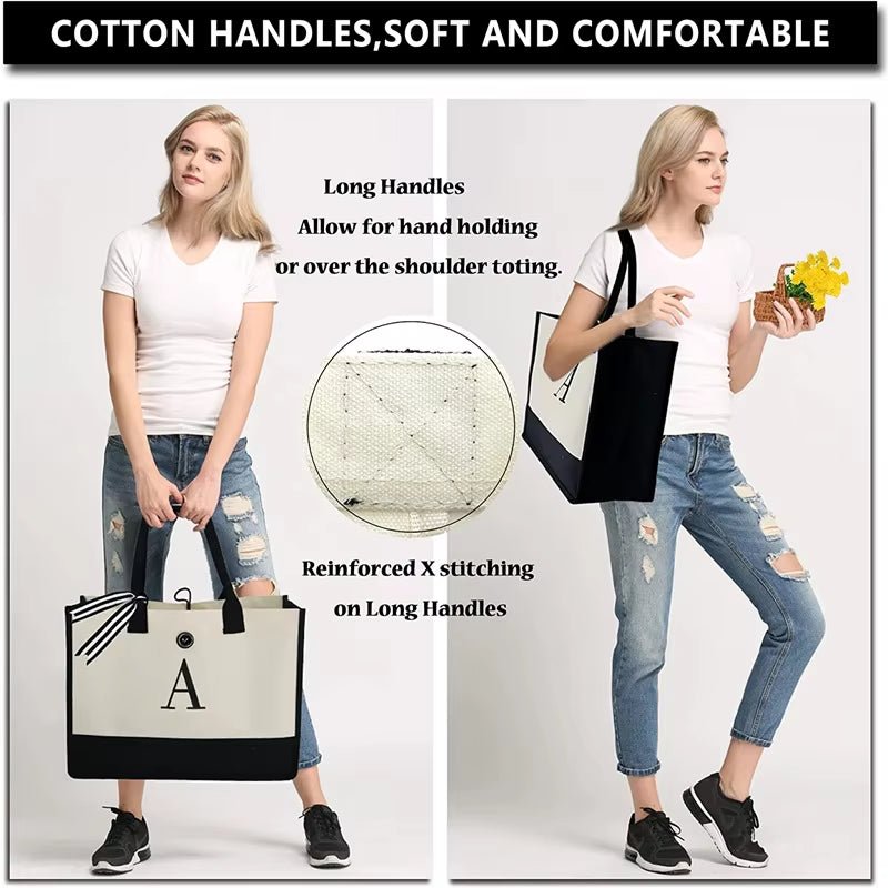 Tote Bag Fashion Canvas Totes Letters Flower Portable Beach Shoulder Shopping Casual Beach Bag Large Capacity Handbag Wholesale - go2shop