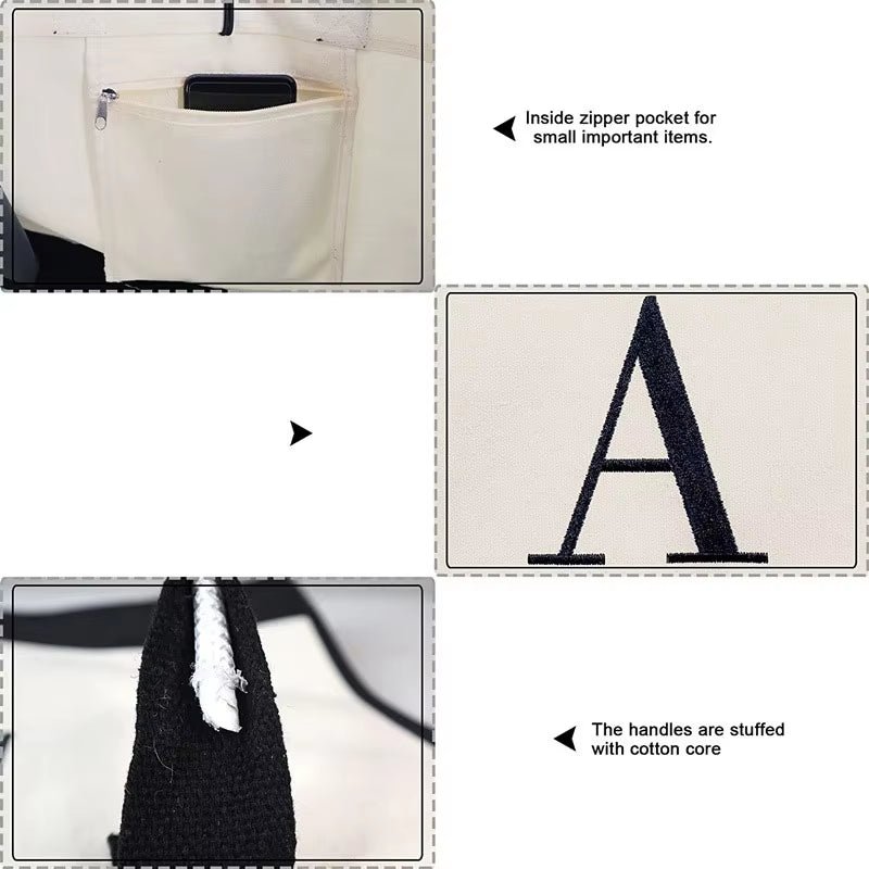 Tote Bag Fashion Canvas Totes Letters Flower Portable Beach Shoulder Shopping Casual Beach Bag Large Capacity Handbag Wholesale - go2shop