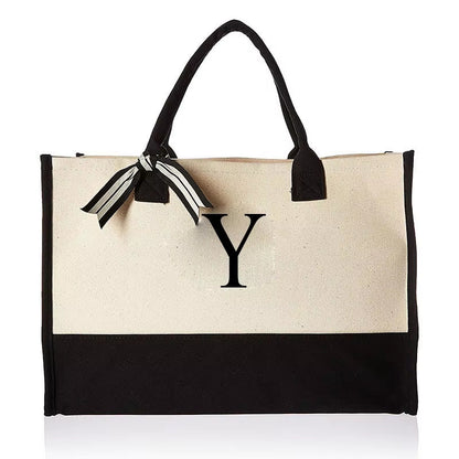 Tote Bag Fashion Canvas Totes Letters Flower Portable Beach Shoulder Shopping Casual Beach Bag Large Capacity Handbag Wholesale - go2shop