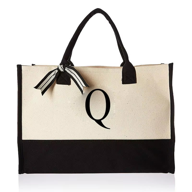 Tote Bag Fashion Canvas Totes Letters Flower Portable Beach Shoulder Shopping Casual Beach Bag Large Capacity Handbag Wholesale - go2shop